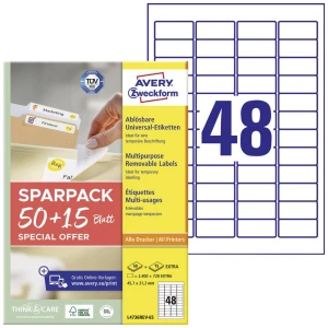 Avery-Zweckform L4736REV-65 univerzalne naljepnice 45.7 x 21.2 mm papir bijela 65 list ponovno ljepljenje tintni pisač, slika