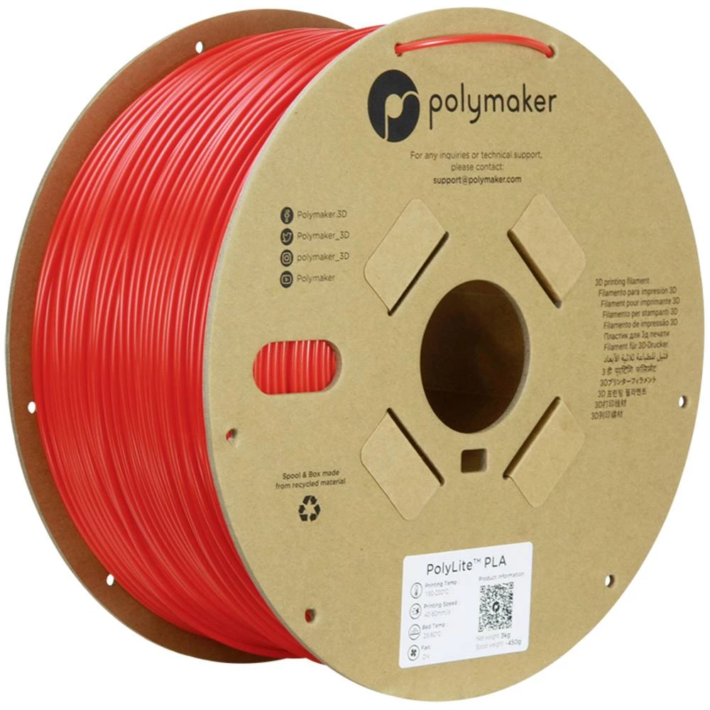 Polymaker PA02043 3D pisač filament PLA visoka krutost, visoka vlačna čvrstoća 2.85 mm 3000 g crvena PolyLite™ 1 St. slika