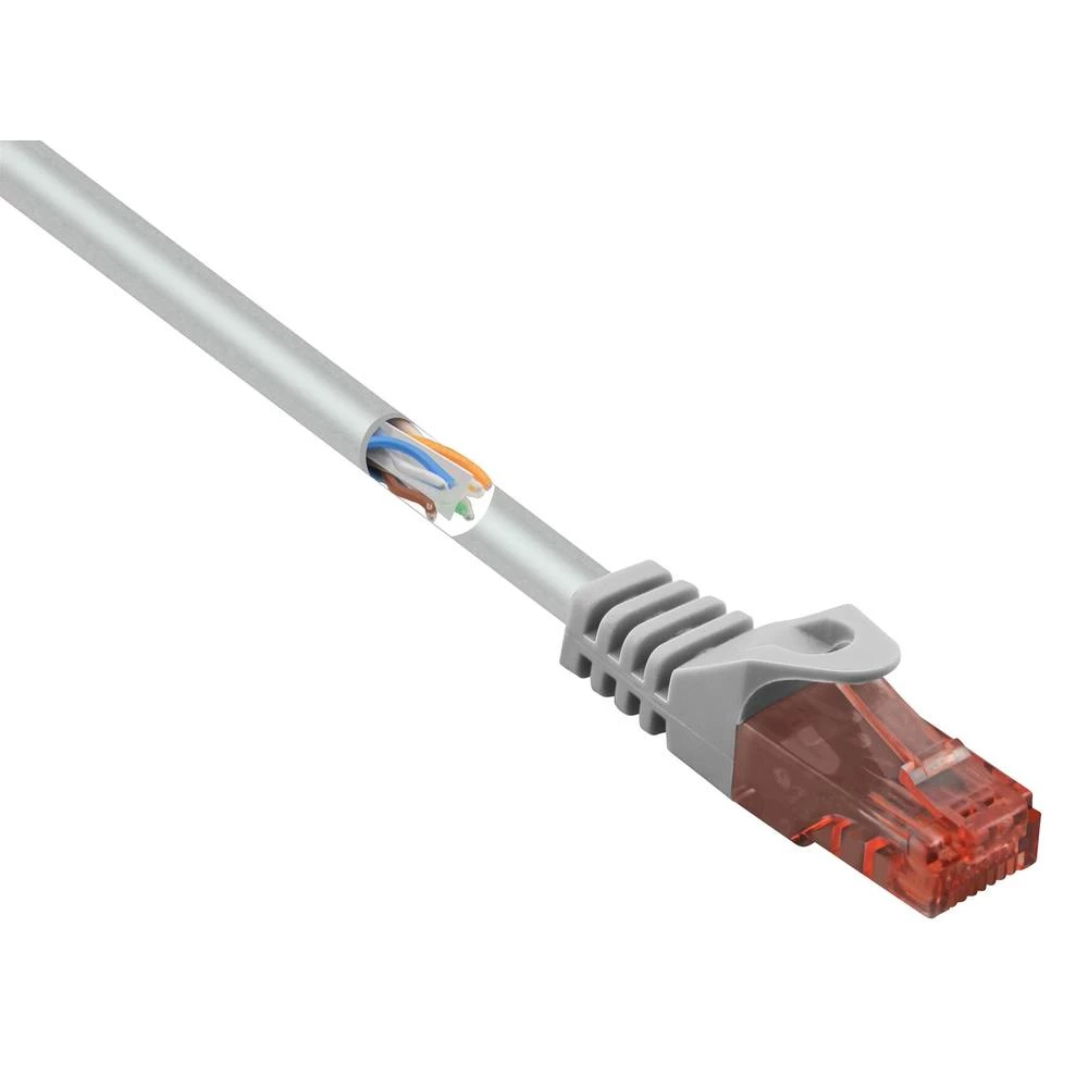 LAN (RJ45) Mreža Priključni kabel CAT 6 U/UTP 15 m Siva sa zaštitom za nosić, Bez halogena Basetech slika