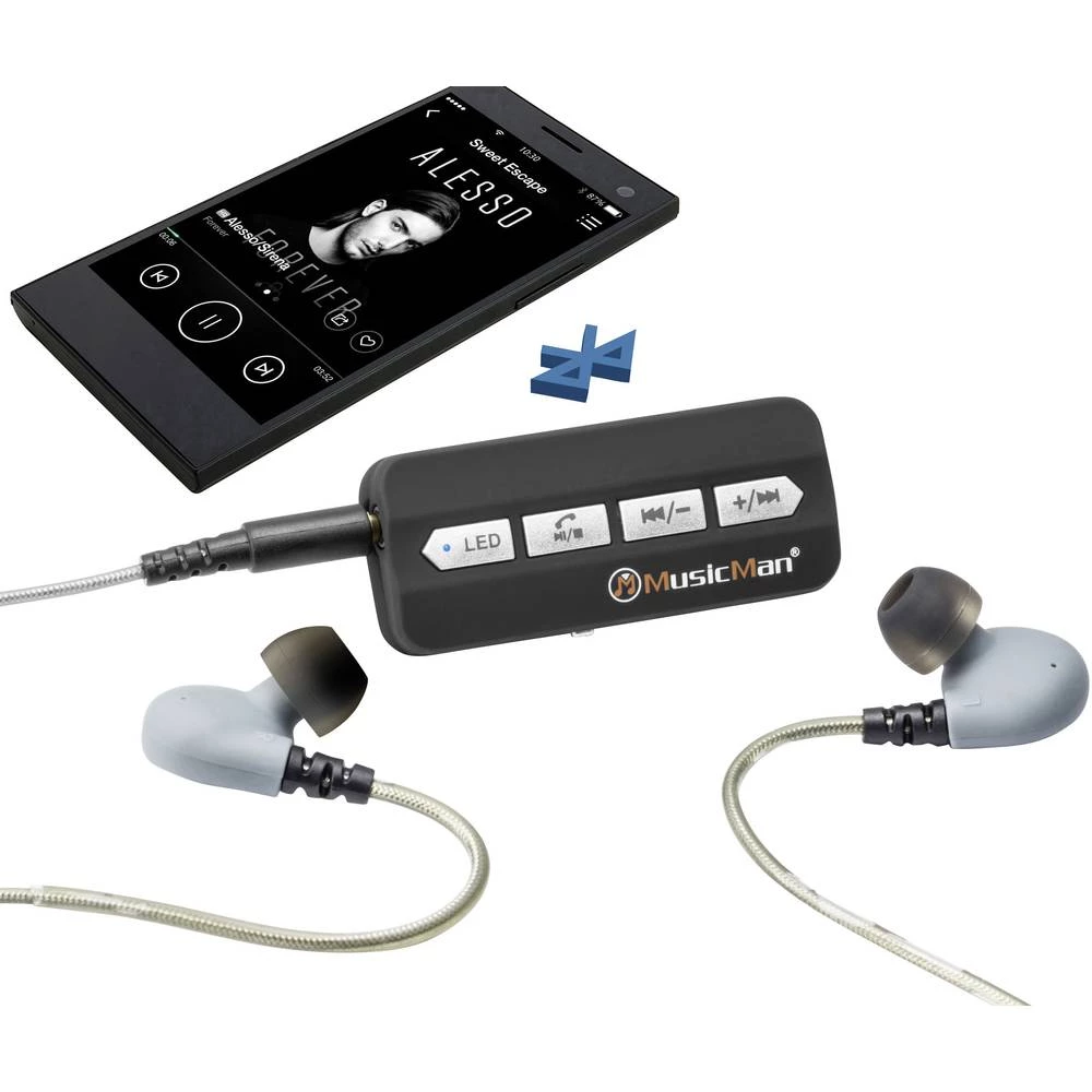 Bluetooth&reg; In Ear slušalice Technaxx Musicman BT-X24 U ušima FM radio, Slušalice s mikrofonom, MP3 player Crna, Siva slika