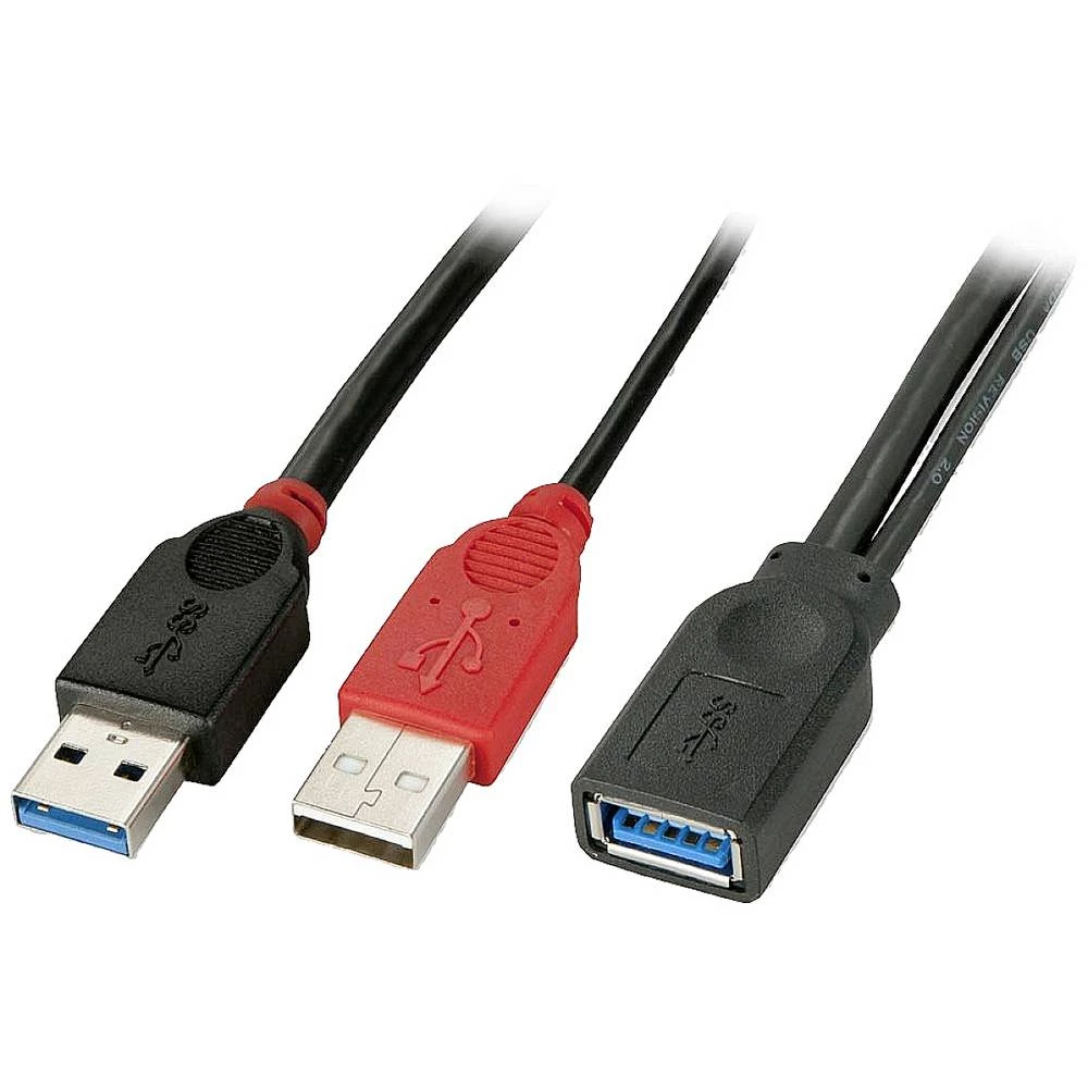 LINDY USB kabel USB 3.2 gen. 1 (USB 3.0) USB-A utikač, USB-A utikač, USB-A utičnica 0.5 m crna, crvena  31112 slika