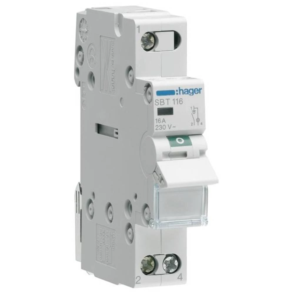 Hager SBT116 prekidač strujnog kruga 16A 1 NO kontakt 230VAC sa svjetlosnim indikatorom 1PLE isključni prekidač 1-polni 16 A 230 V Hager SBT116 slika