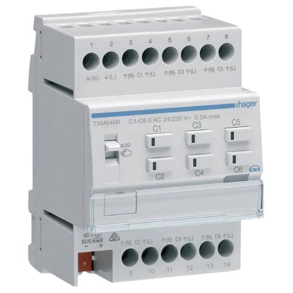 Grijaći aktuator 6-struki KNX easy s regulatorom za 24/230V aktuatore Hager TXM646R pokretač grijanja TXM646R slika