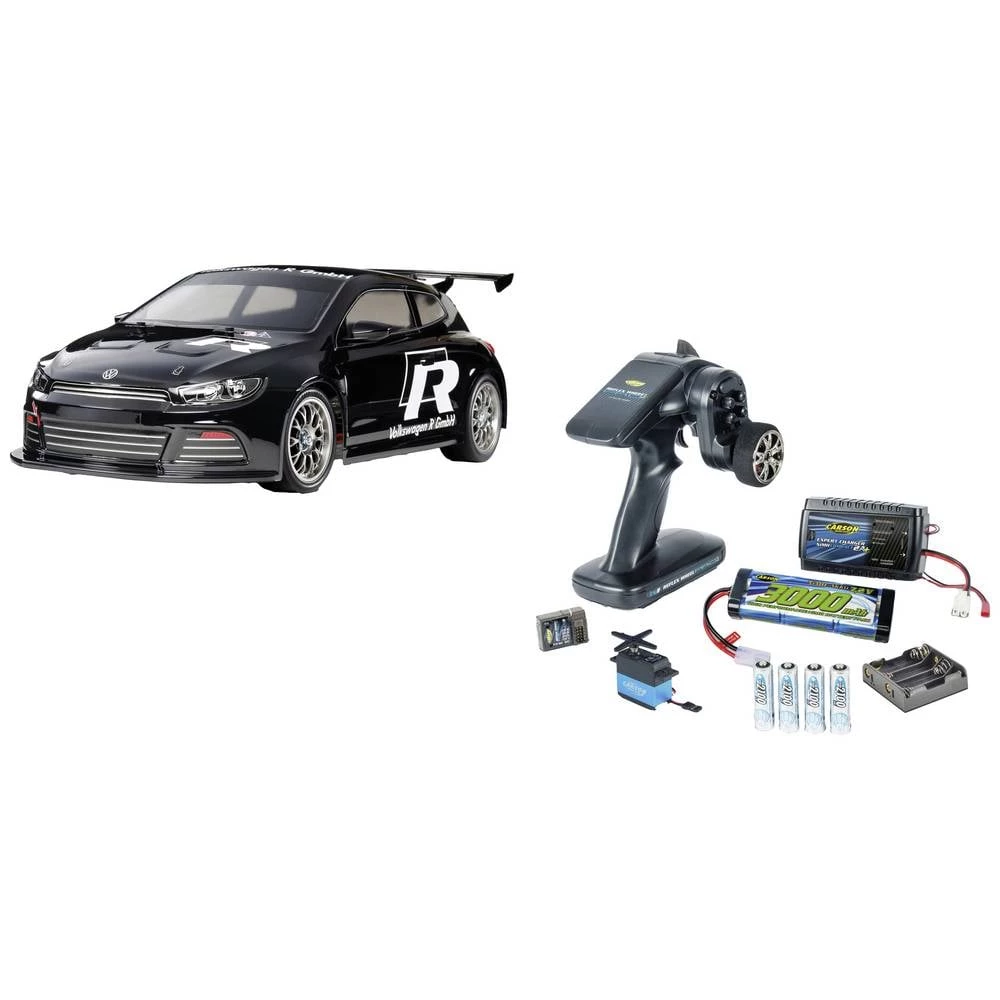 Tamiya TT-01E VW Scirocco GT, Set crna s četkama 1:10 RC model automobila električni cestovni model pogon na sva četiri slika
