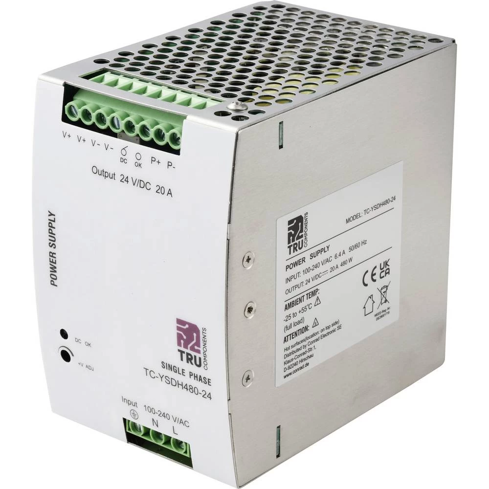 TRU COMPONENTS TC-13864572 DIN-napajanje (DIN-letva) Potrošnja (standby) 7 W 24 V/DC 20 A 480 W Broj izlaza:1 x Content slika