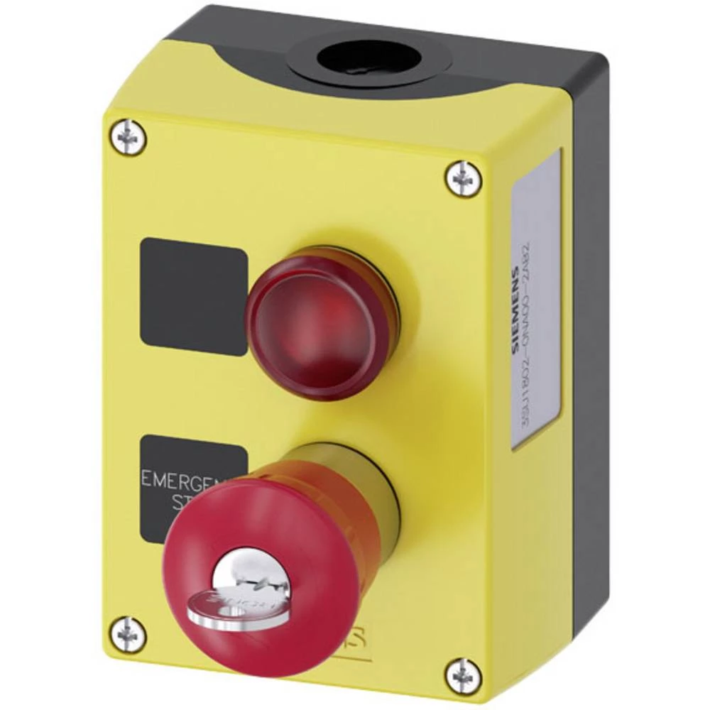 Siemens 3SU1802-0NA00-2AB2 kućište za podnu montažu, prednji prsten od metala, sa štitom  1 tipka crvena, crna, srebrna  otpiranje ključem 1 St. slika