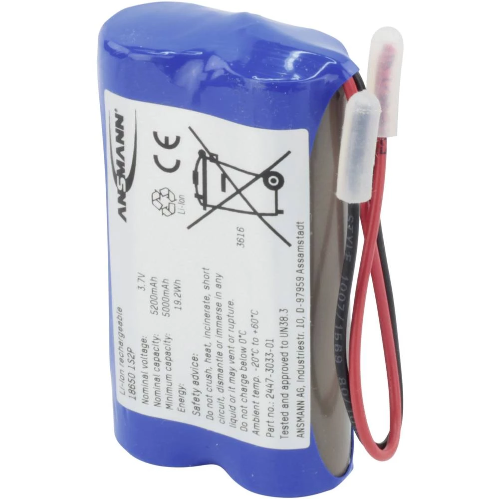 Aku-pack 2x 18650 Kabel Li-Ion Ansmann 1S2P 3.7 V 5200 mAh slika