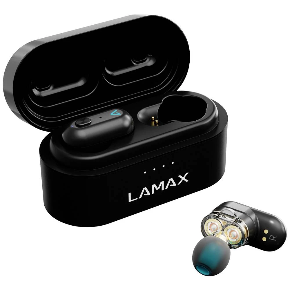 Lamax Duals1   In Ear Headset Bluetooth® stereo crna  indikator napunjenosti baterije, slušalice s mikrofonom, kutija za slika