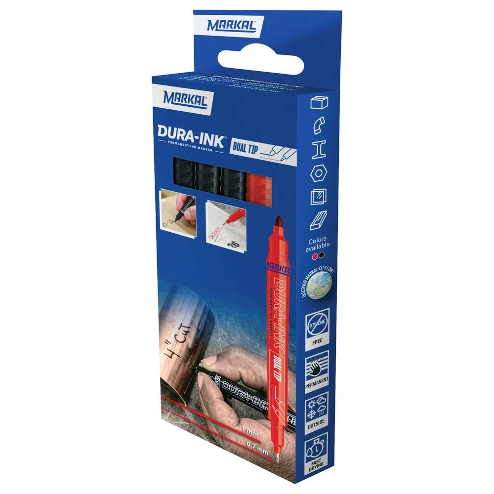 Markal DURA-INK DUAL TIP 22271 trajni marker crvena, crna vodootporno: da slika