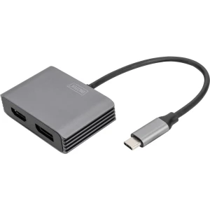 Digitus DA-70826 DisplayPort / HDMI / USB-C® adapter [1x USB-C® - 2x ženski konektor DisplayPort, ženski konektor HDMI] crna sa zaštitom, okrugli 0.2 m slika