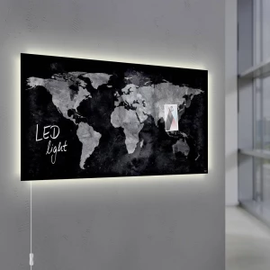 Sigel Magnetska ploča od stakla s LED rasvjetom artverum® World Map LED Light (Š x V x d) 910 x 460 x 15 mm Crna GL409 slika