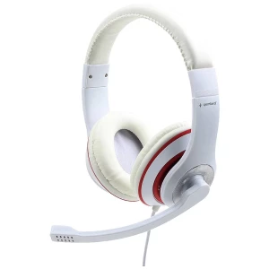 Gembird   Over Ear Headset žičani  bijela, crvena  kontrola glasnoće, slušalice s mikrofonom slika