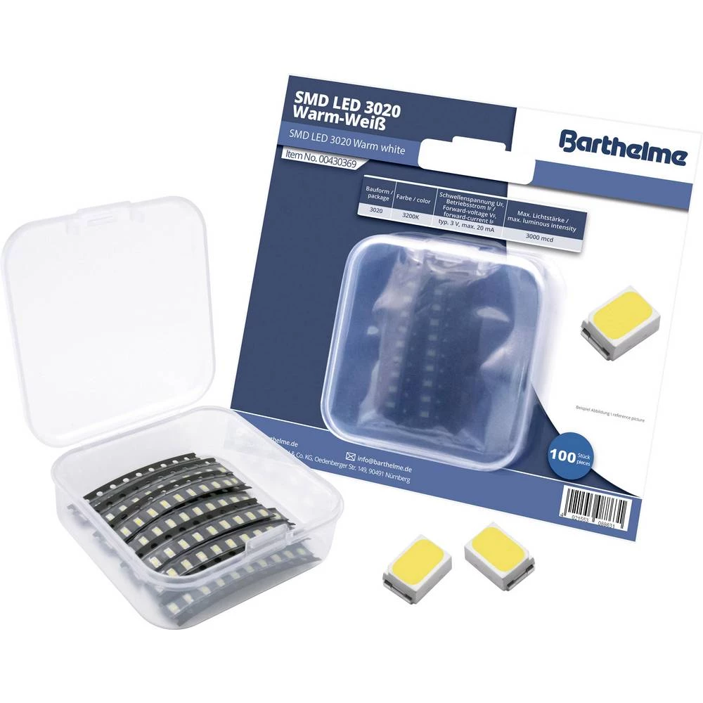 Barthelme SMD LED 3020 Toplo-bijela 3000 mcd 120 ° 20 mA 3 V Bulk slika