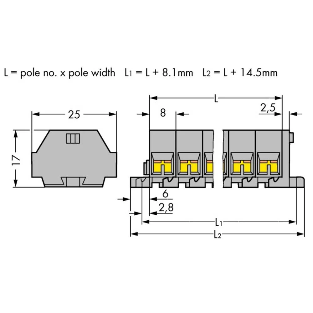WAGO 260-205 letva rednih stezaljki 8 mm opruga Dostupnost: l siva 50 St. slika