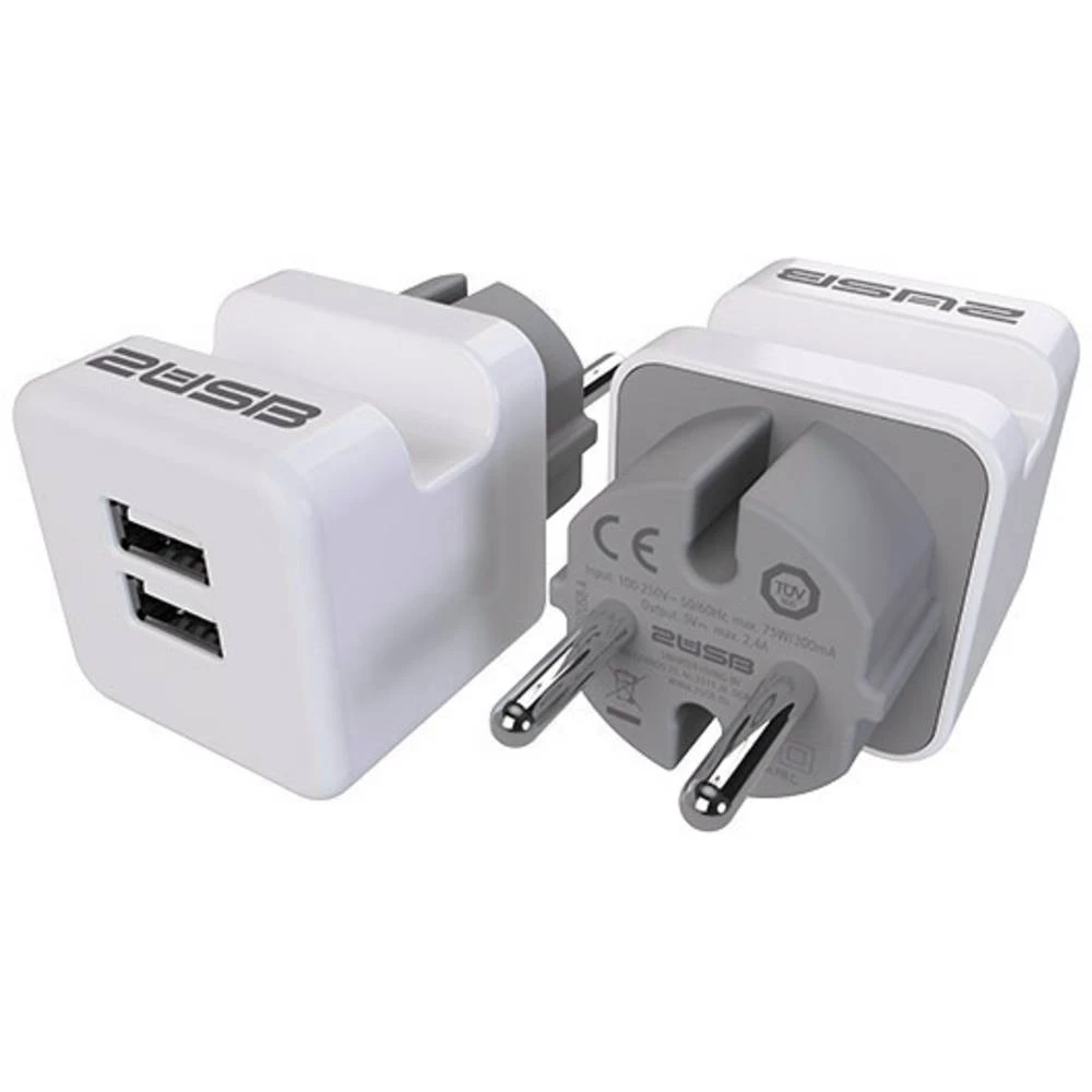 Međuutikač Plastika Sa USB priključkom 230 V Bijela, Siva IP20 2USB 2U-449436 slika