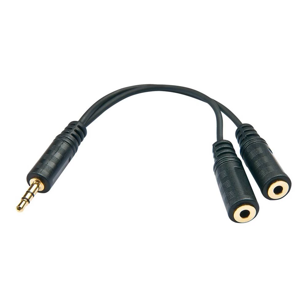 LINDY 35627  audio priključni kabel [1x 3,5 mm banana utikač - 2x priključna doza za 3,5 mm banana utikač] 0.12 m crna slika