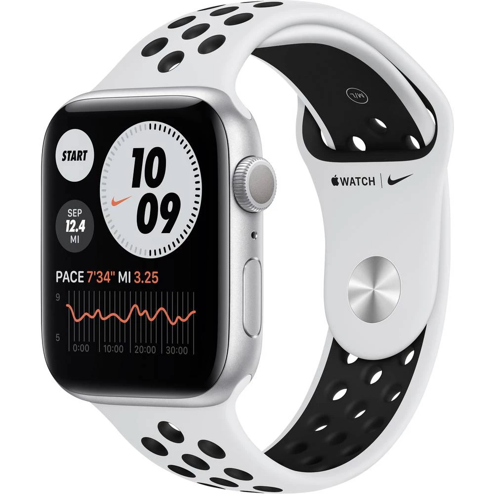 Apple Watch Series 6 Nike Edition GPS 44 mm kućište od aluminija srebrna sportska narukvica Pure Platinum Black slika