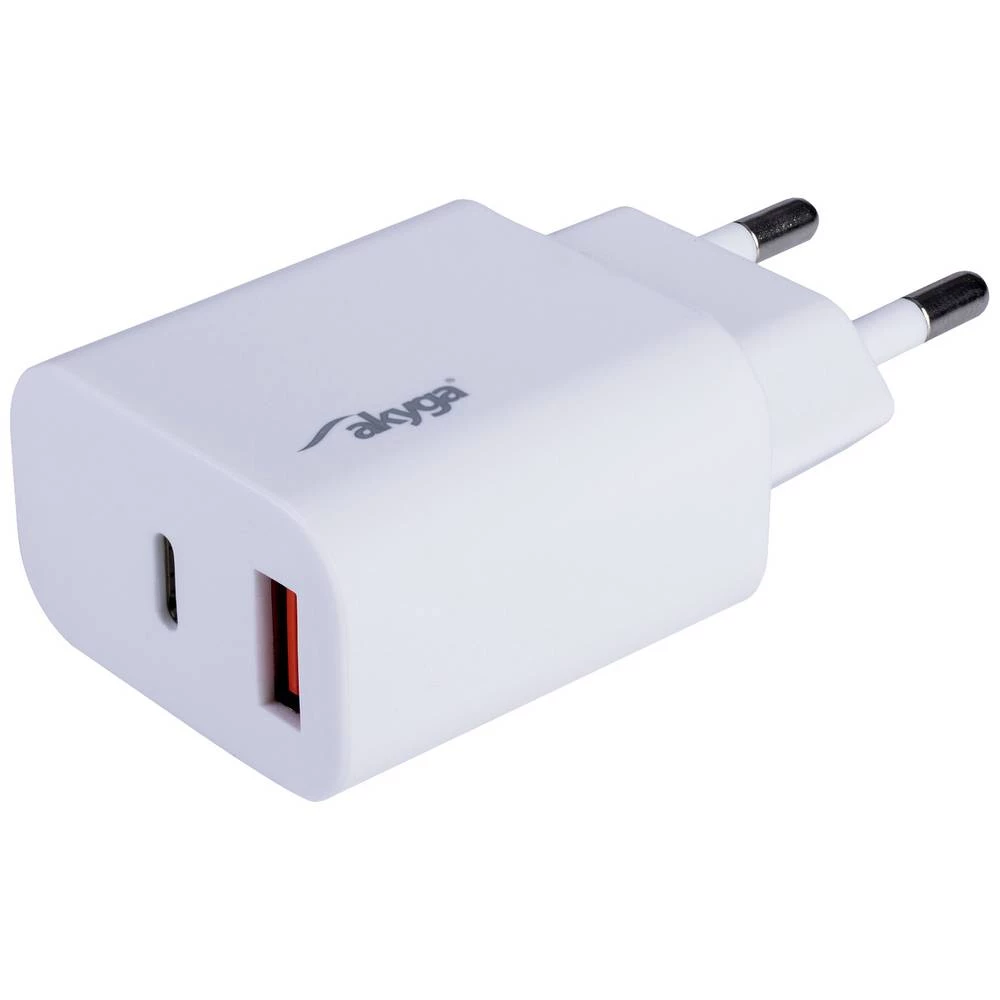 USB punjač AK-CH-12 USB-A + USB-C PD 5-12V / maks. 3A 18W Quick Charge 3.0 Akyga AK-CH-12 stanice za punjenje za mobitel  USB-C™, USB a  bijela slika