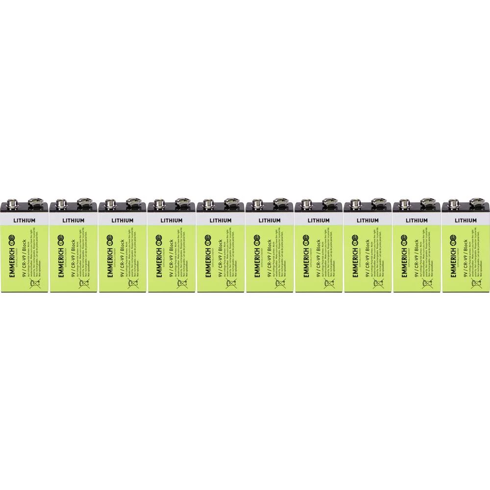 9 V block baterija Litijev Emmerich Industrial 6LR61 800 mAh 9 V 10 ST slika
