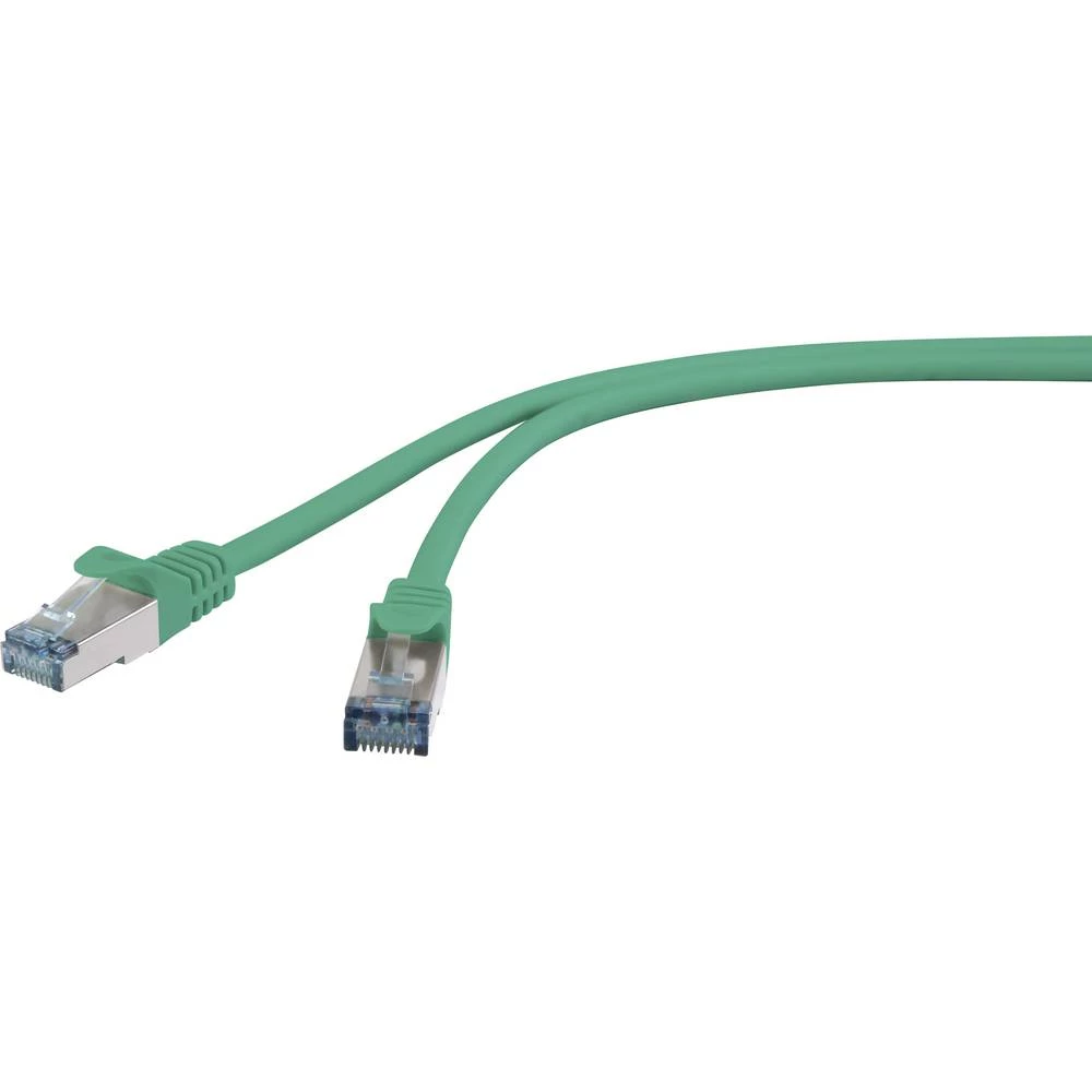 LAN (RJ45) Mreža Priključni kabel CAT 6A S/FTP 0.15 m Zelena sa zaštitom za nosić, Vatrostalan Basetech slika