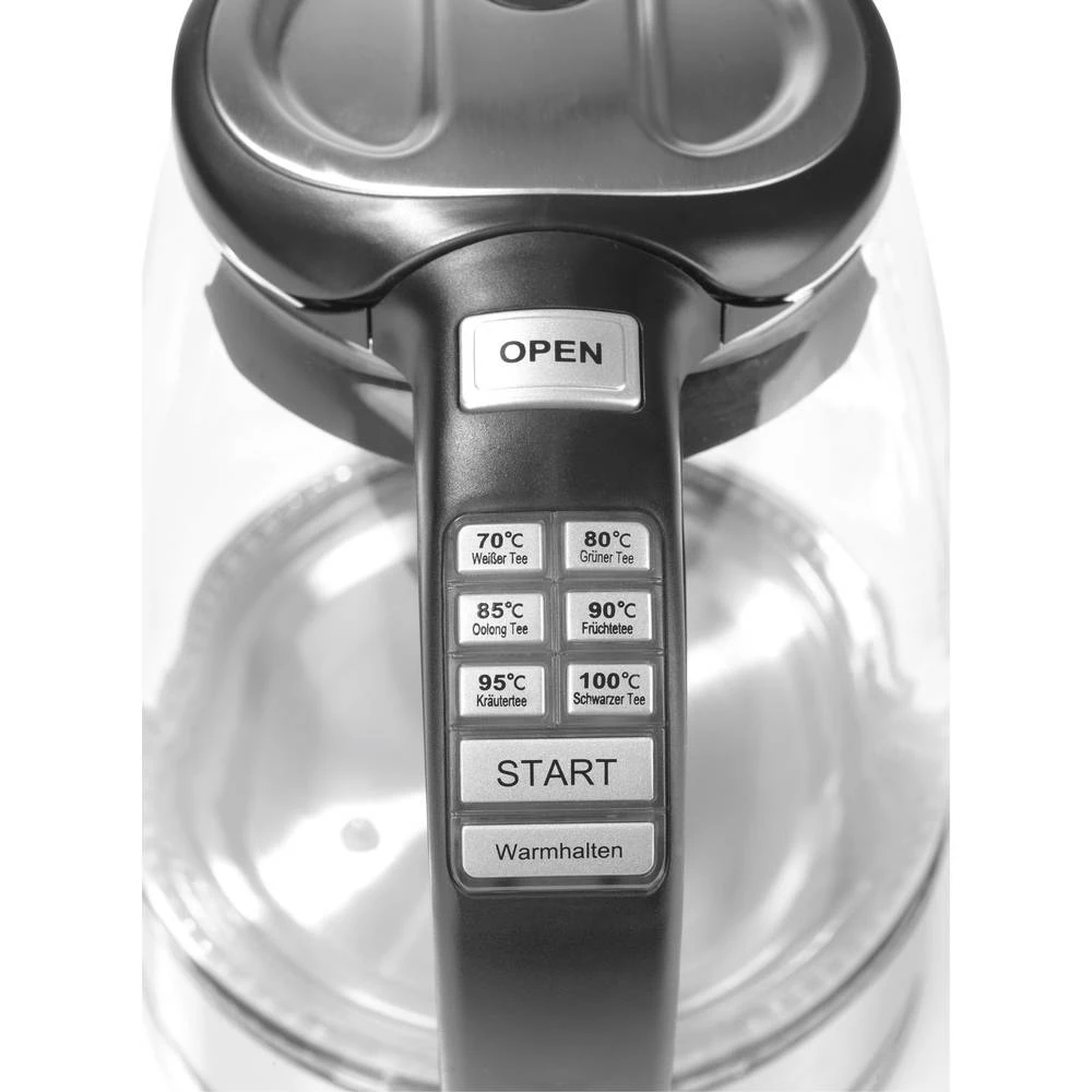 Kuhalo za vodu Bezžičan, Podešavanje temperature GourmetMaxx 07956 Staklo, Plemeniti čelik, Crna slika