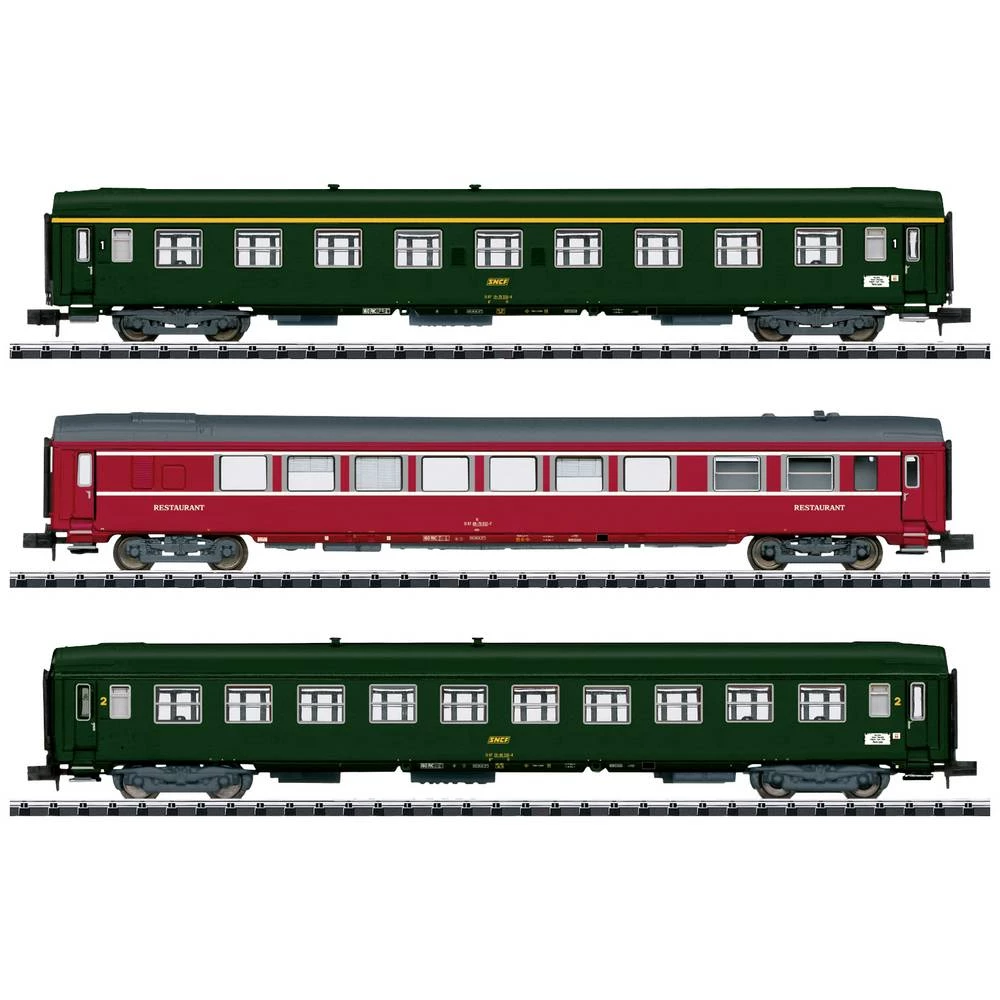 MiniTrix 18219 N Set od 3 vagona brzih vlakova ''Nice - Paris'' SNCF-a 1. klasa A9, auto-restoran Vru. 2. klasa B10 slika