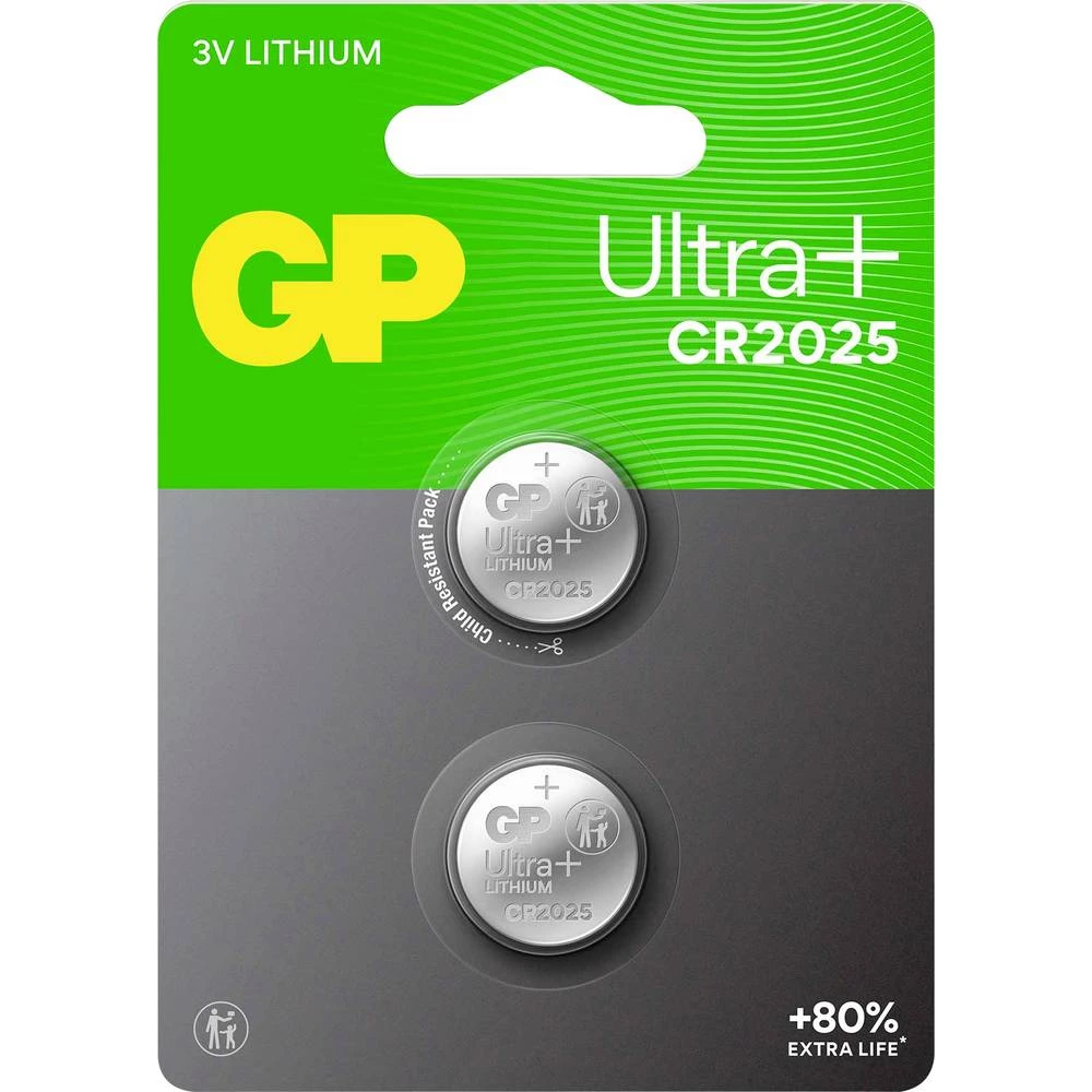 GP gumbasta baterija CR 2025 3 V 2 kom. 160 mAh Li-MnO2 GP Ultra Plus Batterie Lithium Knopfzelle CR2025 2 Stück slika