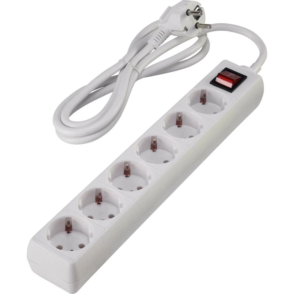 Razdjelna letva s prekidačem 6-struki Bijela Utičnica Duljina kabela: 1.40 m Basetech 1593801 slika