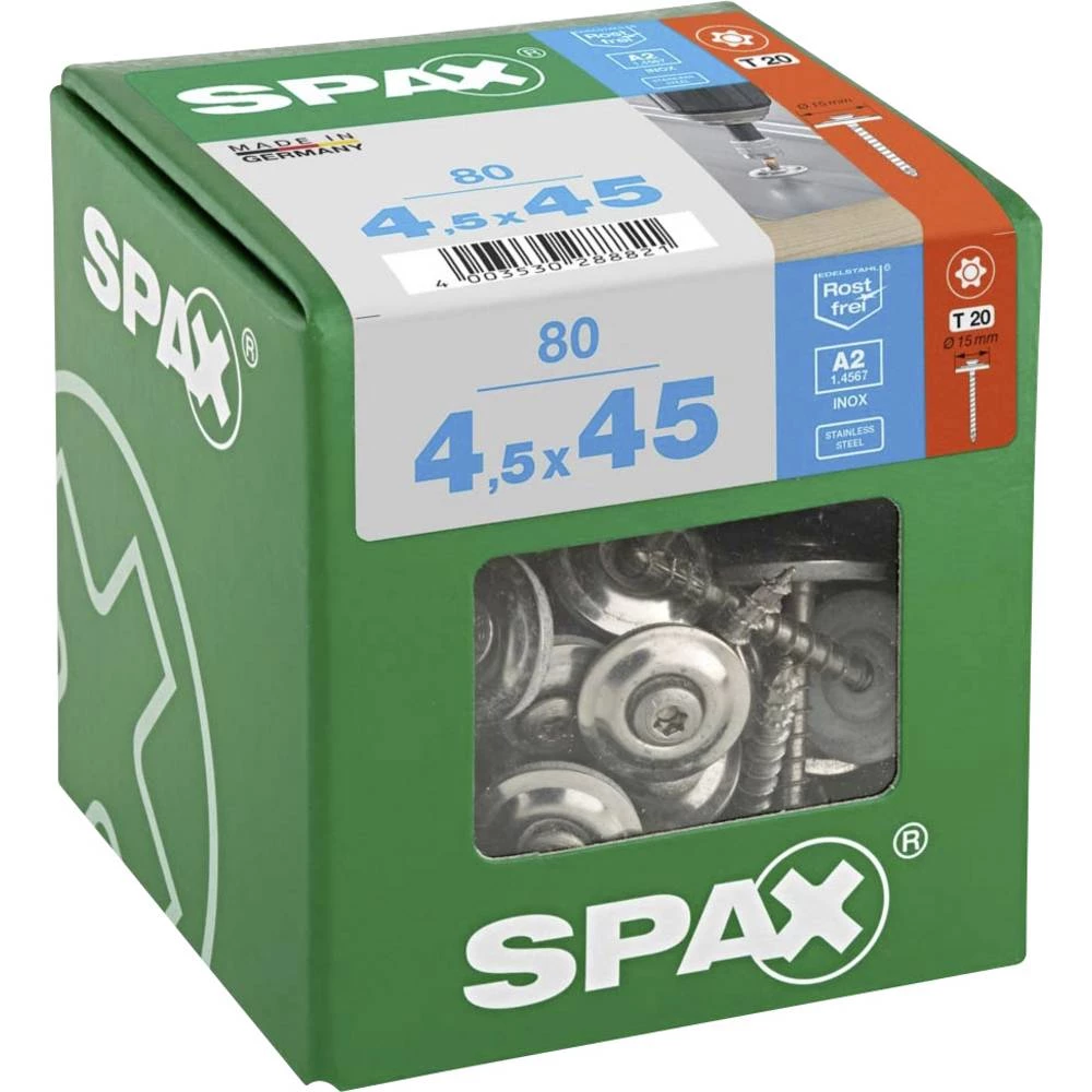 SPAX 4587000450456 limarski vijak 4.5 mm 45 mm T-STAR plus nehrđajući čelik A2 80 kom. slika