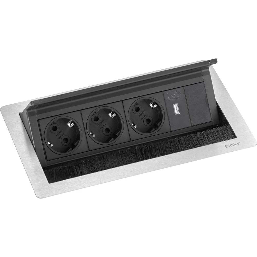 EVOline 159370112300 Ugradbena letva s utičnicama 3-struki Plemeniti čelik, Crna slika