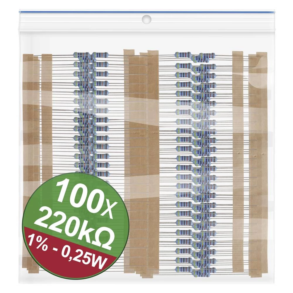 Quadrios 22P055 komplet metalnoslojnih otpora 220 kΩ aksijalno ožičen  0.25 W 1 % 1 Set slika