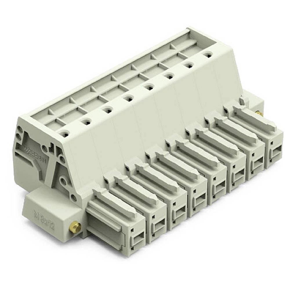 1-žilni ženski konektor, ugurati CAGE CLAMP®, 10 mm², Razmak 7,62 mm, 8-pinski, 100% zaštita od pogrešnog parenja, vijčana prirubnica, 10,00 mm², Svijetlo siva WAGO kućište kabelske utičnice Rast... slika