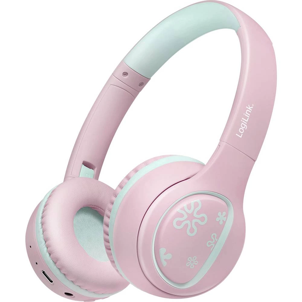 LogiLink BT0073P On Ear Headset Bluetooth®, žičani ružičasta, svijetloplava sklopive, ograničenje glasnoće slika