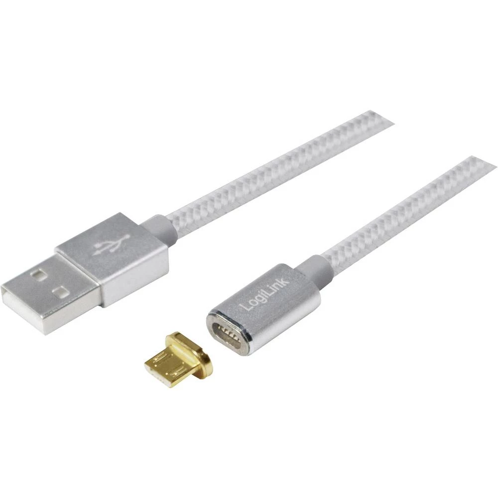 LogiLink USB 2.0 Priključni kabel [1x Muški konektor USB 2.0 tipa A - 1x Muški konektor Micro USB ] 1 m Srebrna Magnetski utikač slika