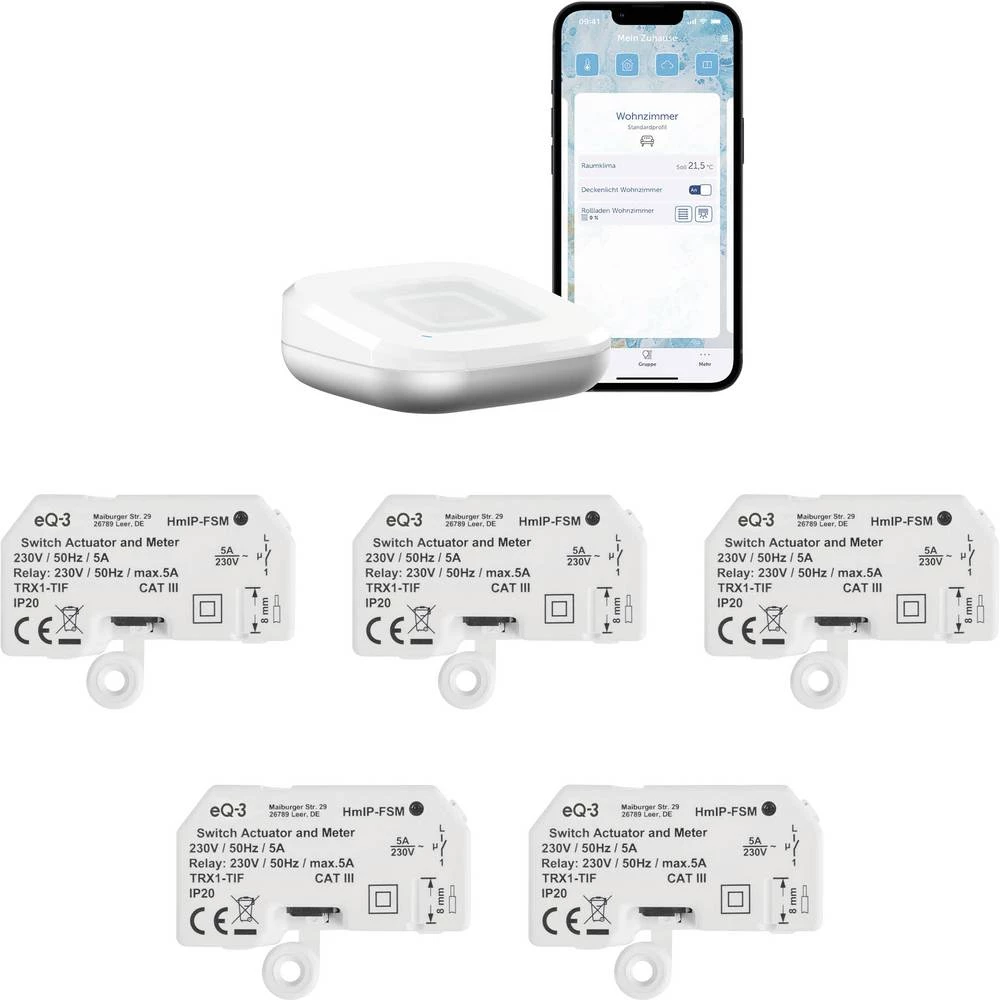Homematic IP pristupna točka, aktuator prebacivanja HmIP-HAP2+5xHmIP-FSM slika
