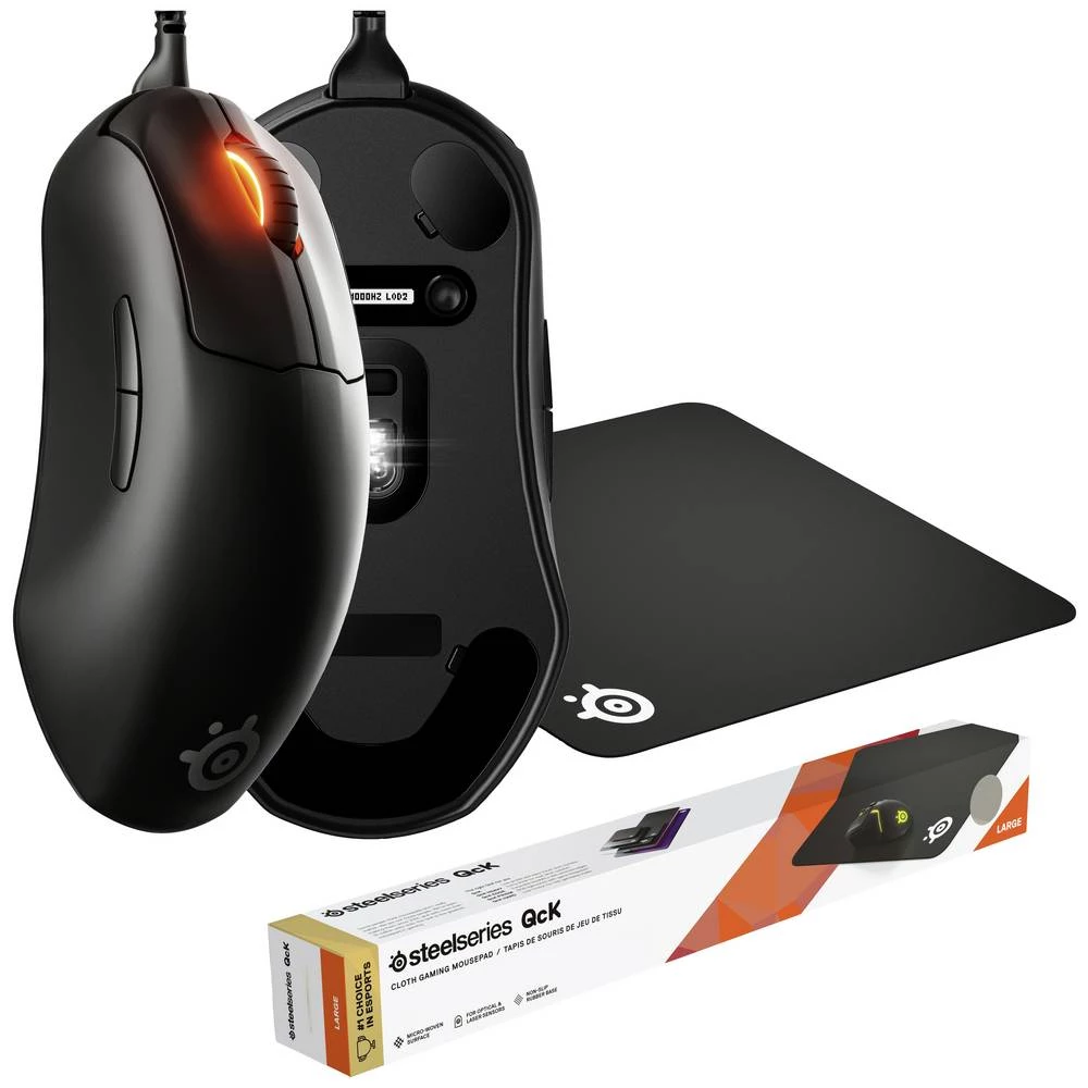 Steelseries Prime+, QcK Large Bundle igraći miš žičani optički crna 6 Tipke 18000 dpi ergonomski, osvjetljen slika