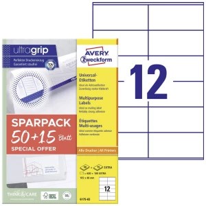 Avery-Zweckform 6175-65 univerzalne naljepnice 105 x 48 mm papir bijela 65 list trajno prianjanje  tintni pisač, lasersk slika