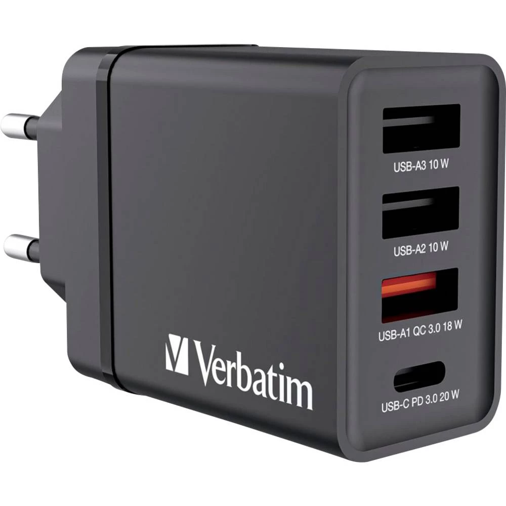 Verbatim CHR-30EU1 USB punjač 30 W 3x USB-A, 1x USB-C® Power Delivery, QC 3.0, Power Delivery 3.0 crna slika