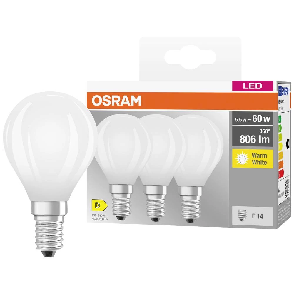OSRAM 4058075592599 LED Energetska učinkovitost 2021 D (A - G) E14 oblik kapi 5.5 W = 60 W toplo bijela (Ø x V) 45 mm x slika