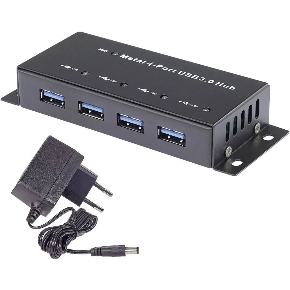 Renkforce 4 ulaza USB 3.0 Hub Metalno kućište, Za zidnu montažu Crna slika
