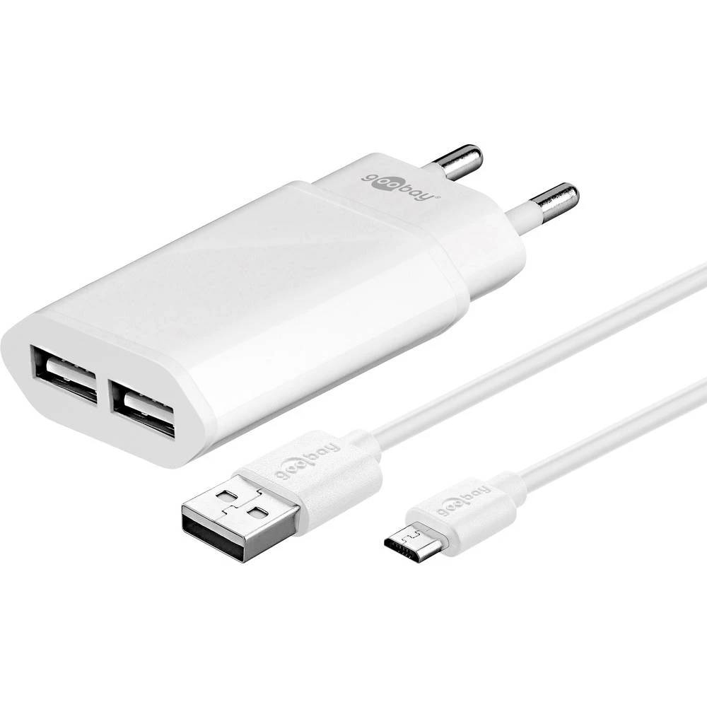 Goobay Slim 45846 USB punjač Utičnica Izlazna struja maks. 2400 mA 2 x Ženski konektor USB 2.0 tipa A, Muški konektor Micro USB slika