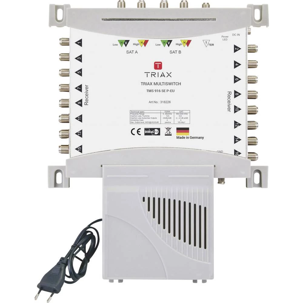Satelitski multiprekidač Triax TMS 916 SE P-EU Ulazi: 9 (8 Sat/1 zemaljske) Broj sudionika: 16 slika