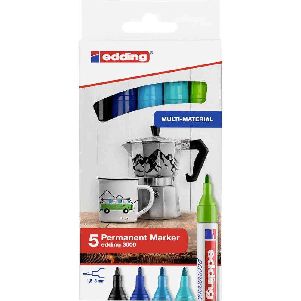 Edding e-3000/5 4-3000-5099 trajni marker crna, plava boja, svijetloplava, svijetlozelena, tirkizna vodootporno: da slika
