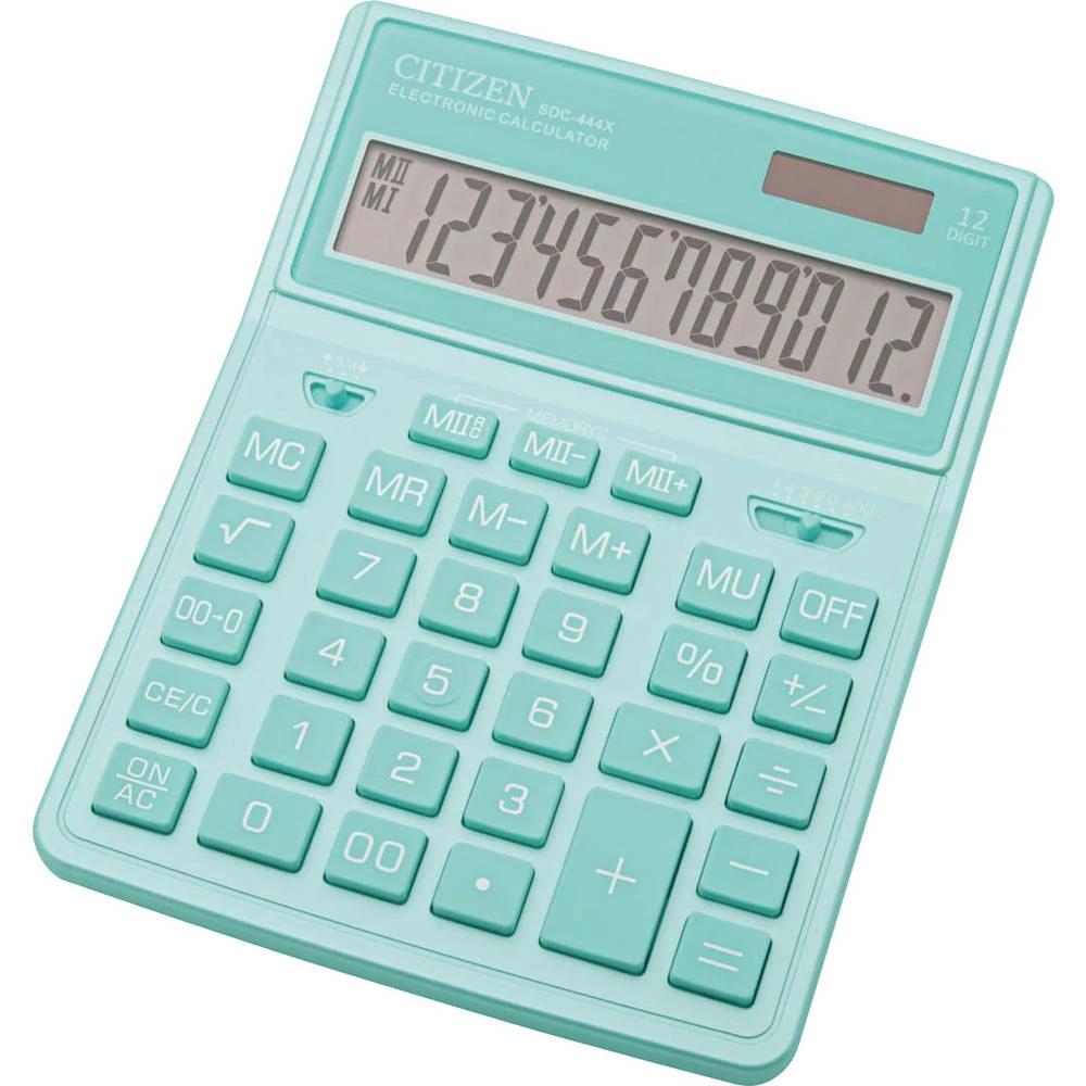 Citizen SDC-444X stolni kalkulator tirkizna Zaslon (broj mjesta): 12 baterijski pogon, solarno napajanje (Š x V x D) 155 slika