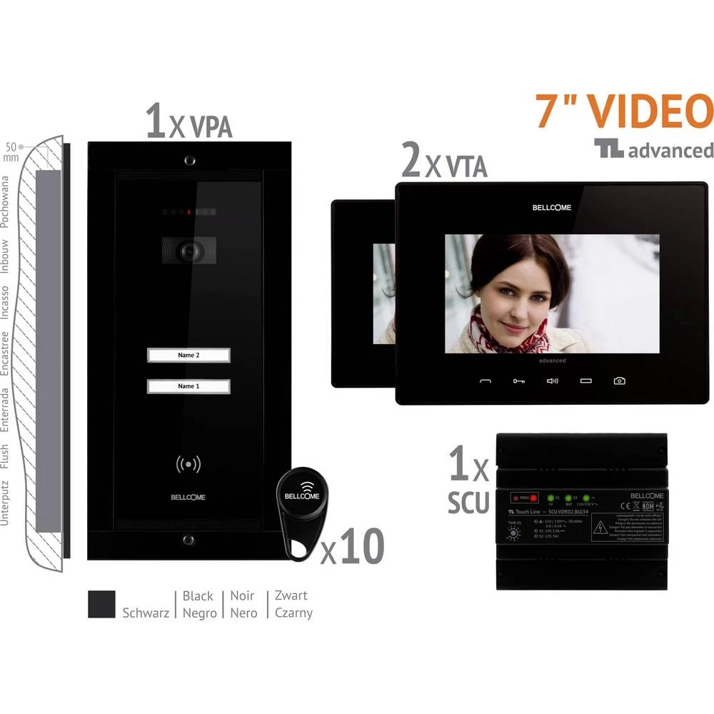 Bellcome VKA.P2FR.T7S9.BLB04 Video portafon za vrata Žičani Kompletan set 2 obiteljske kuće Crna slika