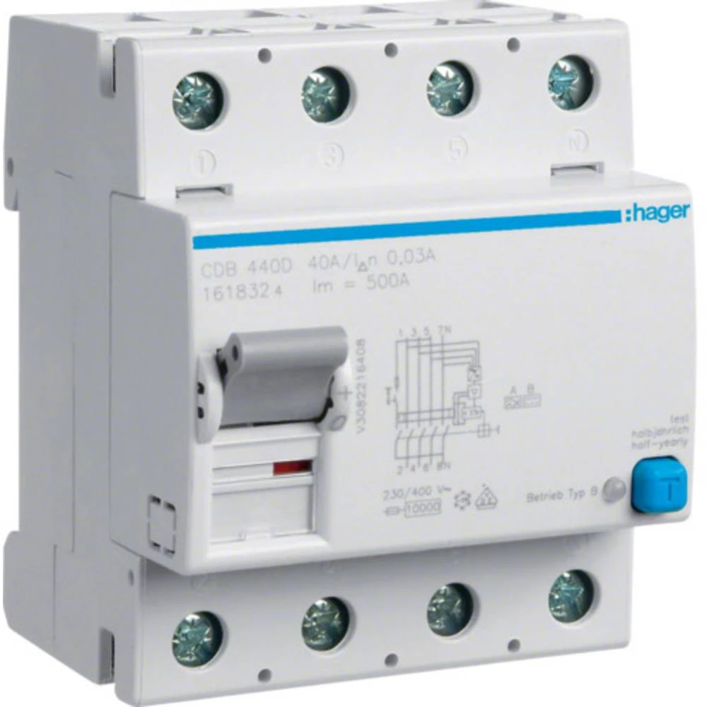 Hager CDB440D Kvar struje-sigurnosni prekidač 4-polni 40 A 0.03 A slika