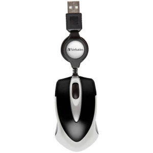 Verbatim Go Mini USB miš Optički S kabelskim kolutom za uvlačenje Crna, Metalik slika