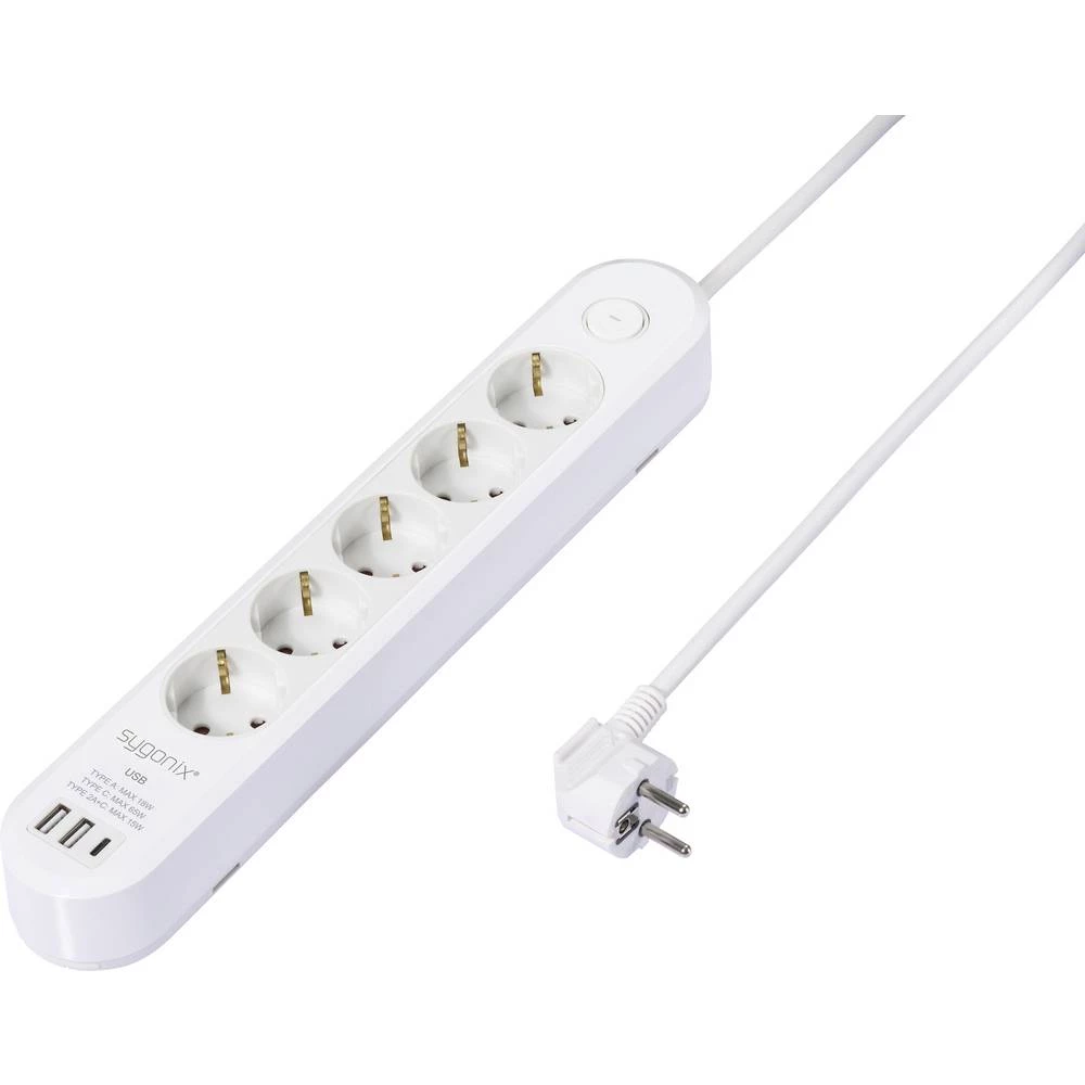 Sygonix SY-6862696 razdjelna letva s prekidačem 5-struki bijela utičnica 1 kom. slika