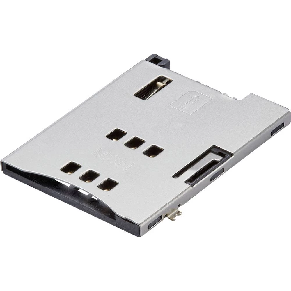 Molex 475531001 1200 pcs 1.27mm Pitch SIM Card Holder with 2 Detect Pins, 6 Circuits, Push-Push Style, Housing Height 1.80mm, with slika