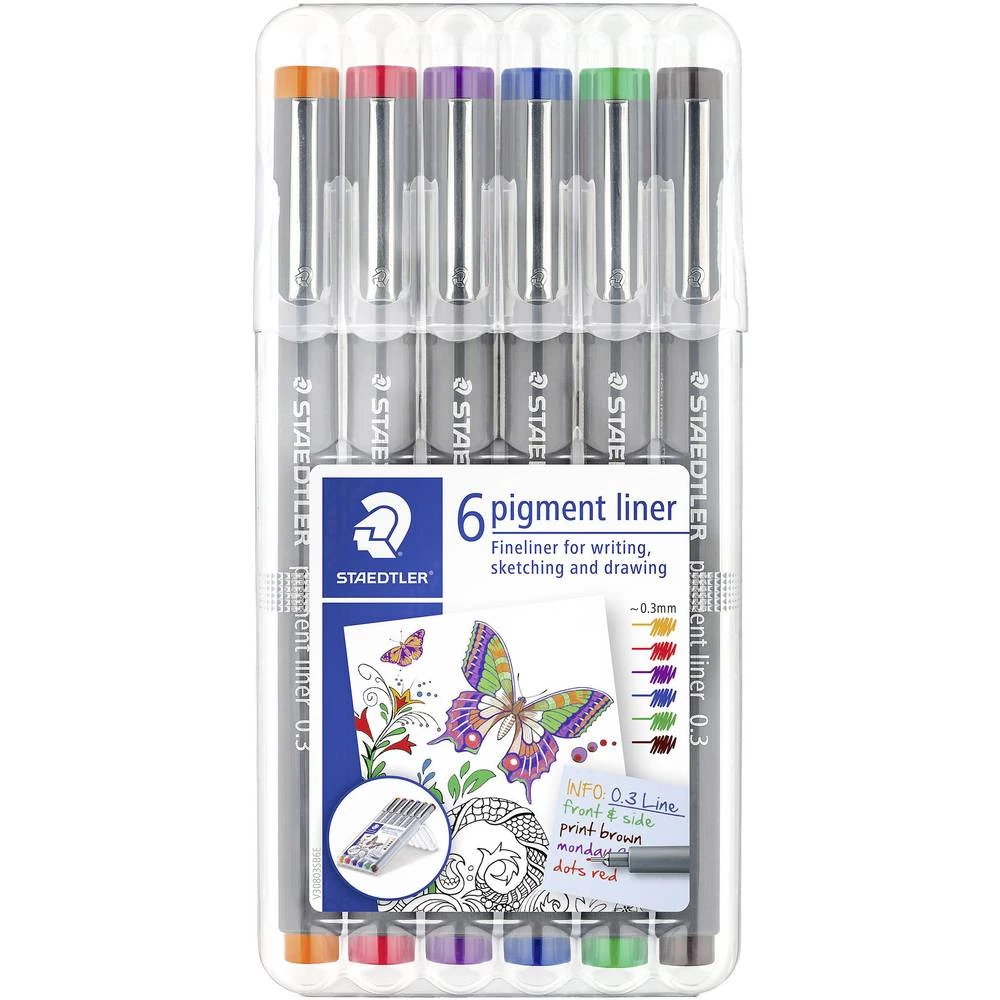 Staedtler Fineliner pigment liner 308 6 kom/paket Narančasta, Crvena, Ljubičasta, Plava boja, Zelena, Smeđa boja 0.3 mm 30803-SS slika